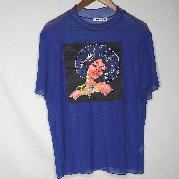 LOVE J "Beautiful Love Dream Queen" Sequin Embellished Mesh Top ~ NWOT - Picture 4 of 10
